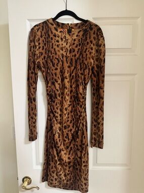 Tory Burch Leopard-Print Long Sleeve Bodycon Dress - Brown & Black